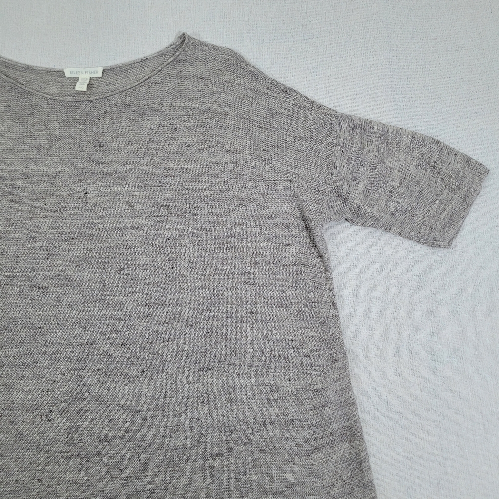 Eileen Fisher Womens Size Large 100% Linen Taupe Loose Knit Tunic Dolman Sleeve - Picture 2 of 10
